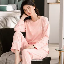 Korean lovely sweet princess style women's Pajama Set V-neck solid color home clothes pajama set women two-piece set
