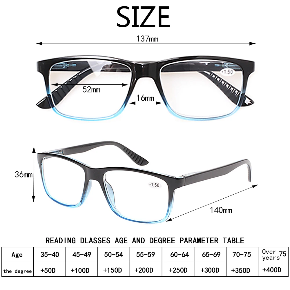 Turezing Reading Glasses  Spring Hinge Men Women Readers Eyeglasses  Diopter +0, +50, +75, +100, +200...+600 2