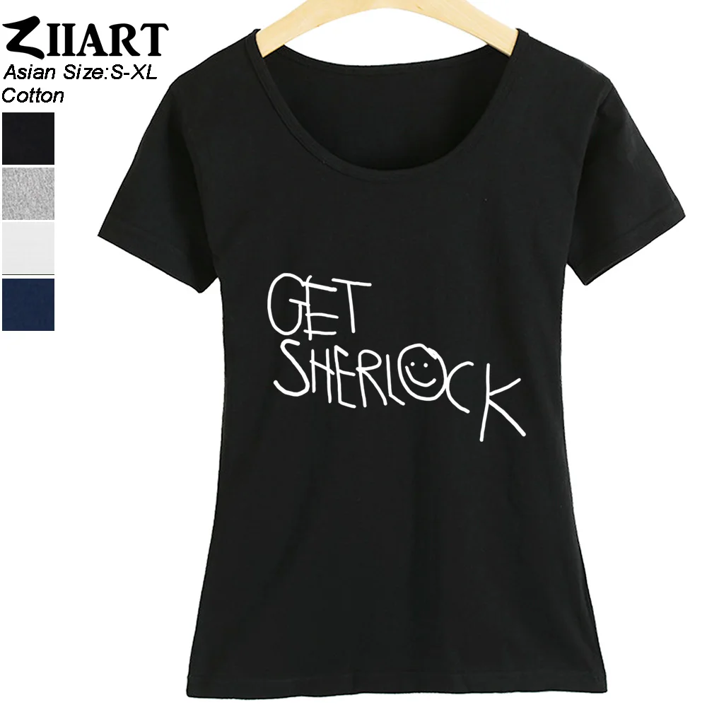 

Smiley smiling face Get Sherlock I Believe In Sherlock Holmes Cotton Girl Woman Short Sleeve T Shirt Summer ZIIART