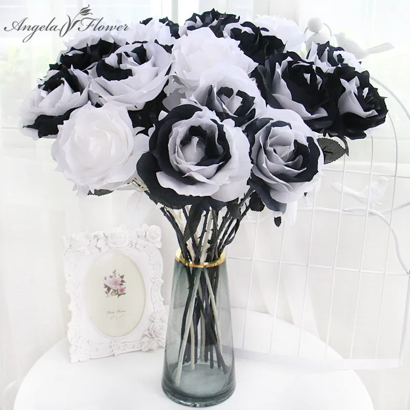 Black White Red High Simulation Silk Rose Artificial Flower Home Decor Photography Wedding Backdrop Layout Props Do Dropshipping | Дом и сад