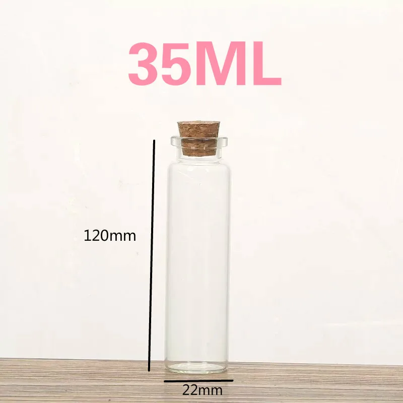 22x120mm 35ml 5PCS 4/5/6/7/8/10/12/14/15/18/20/35ml Glass Bottle Jars Decor DIY Container Mini Message Vials Ornaments Cork Stopper Mason Jar - Цвет: 22x120mm 35ml