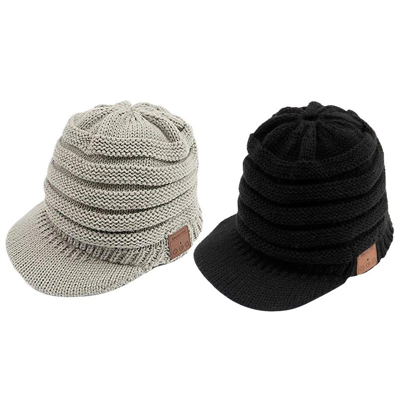 

Bluetooth Duck Tongue Knit Hat,Wireless Baseball Cap Headphones Outdoor Casual Hat Unisex Gray Black Bluetooth Cap