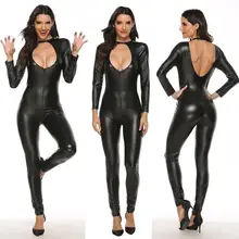 Leather Zipper Women Jumpsuits Plus Size Fashion Sexy O-Neck Hollow Leotard Long Sleeves Rompers Clubwear Monos de Fiesta 2020 Y Leather Zipper Women Jumpsuits Plus Size Fashion Sexy O-Neck Hollow Leotard Long Sleeves Rompers Clubwear Monos de Fiesta 2020 Y