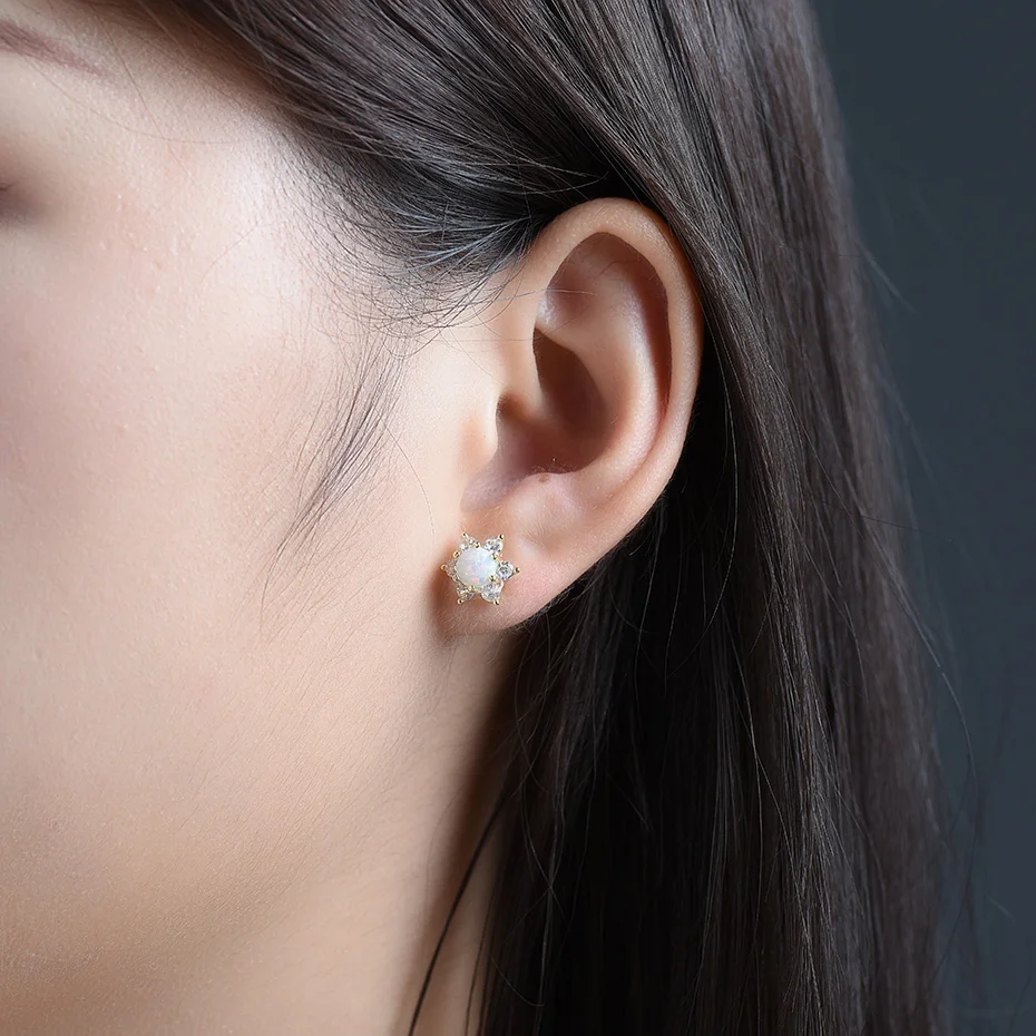 Opal Flower Geometric Stud Earrings 