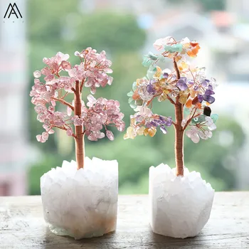 

Inlay Natural White Quartz Cluster Base Money Tree Home Decoration Jewelry Healing Gemstons Lucky Tree For Office Decor Jewelry
