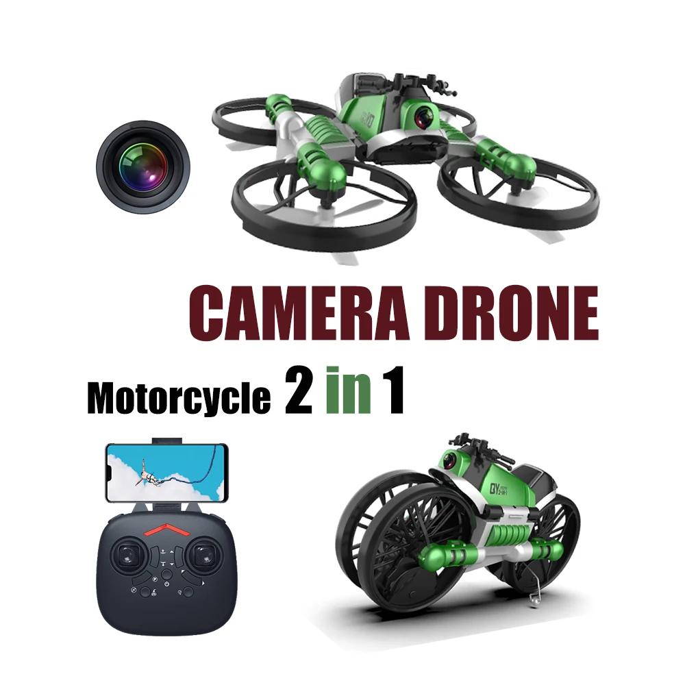 2.4G Rc Quadcopter Drone with Camera 2in1 Motorcycle Folding Remote Control Dron Deformation Quadrocopter Helicopter Toy for Kid