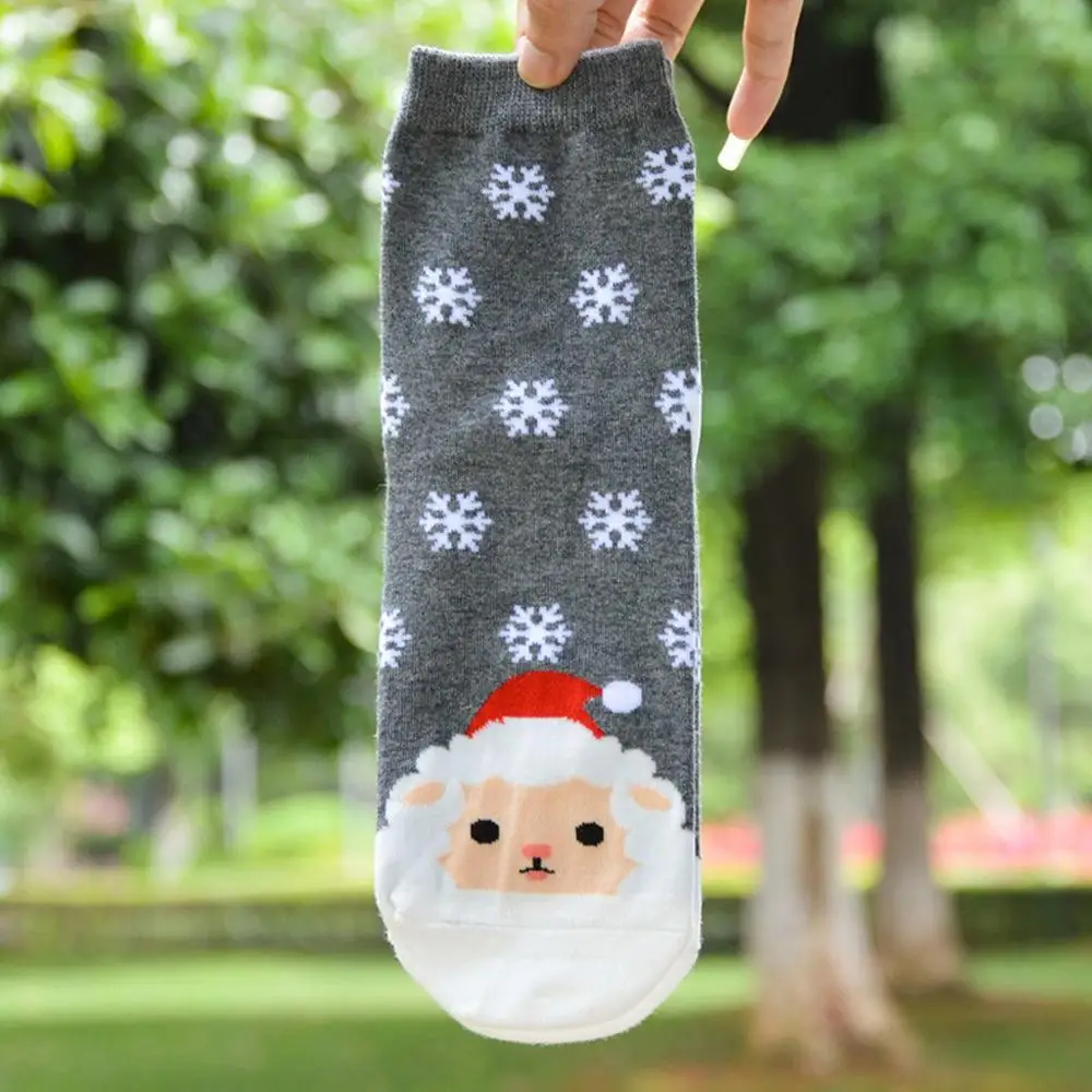 New Design fashion Christmas Santa Socks Women Cotton Short Winter Socks Cartoon Cute Animal Print Socks New Year Gifts носки#50 - Цвет: Серый