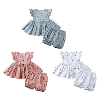 

Summer Casual With Shorts Kids Toddler Pageant Sundress Set Baby Girls Floral Pattern Flare Sleeve Dress Drop
