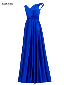 

Off-Shoulder Blue Prom Dresses V Neck Long Backless A Line Evening Party Special Occasion Sleeveless Dresses Vestido De Fiesta