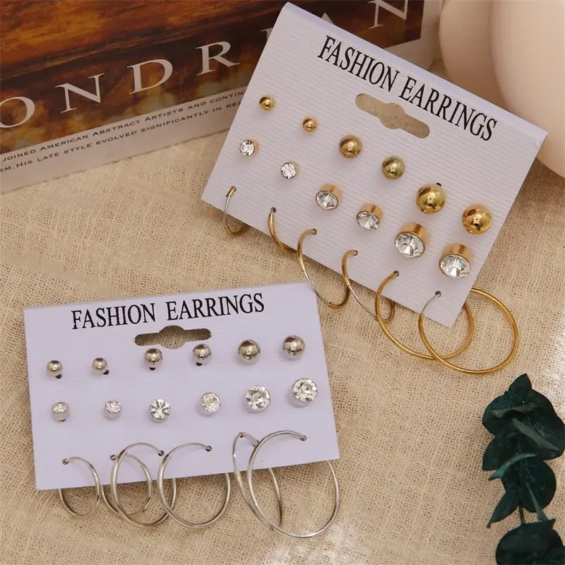 FNIO Women’s Stud Earrings Crystal Pearl Earrings Set For Women Crystal Gold Silver Color Small Earrings Boho Jewelry 2020 New