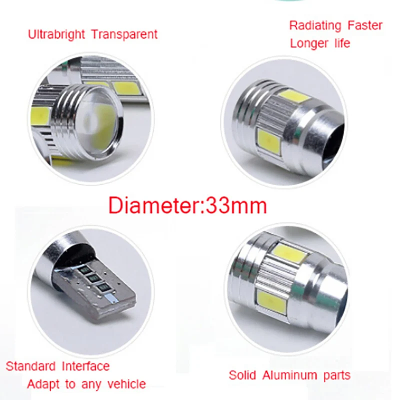 10 шт. T10 W5W 194 5630 Светодиодный автомобильный лампочка 6 SMD HID CAN-шина без ошибок автомобильное боковое освещение номерного знака потолочный светильник