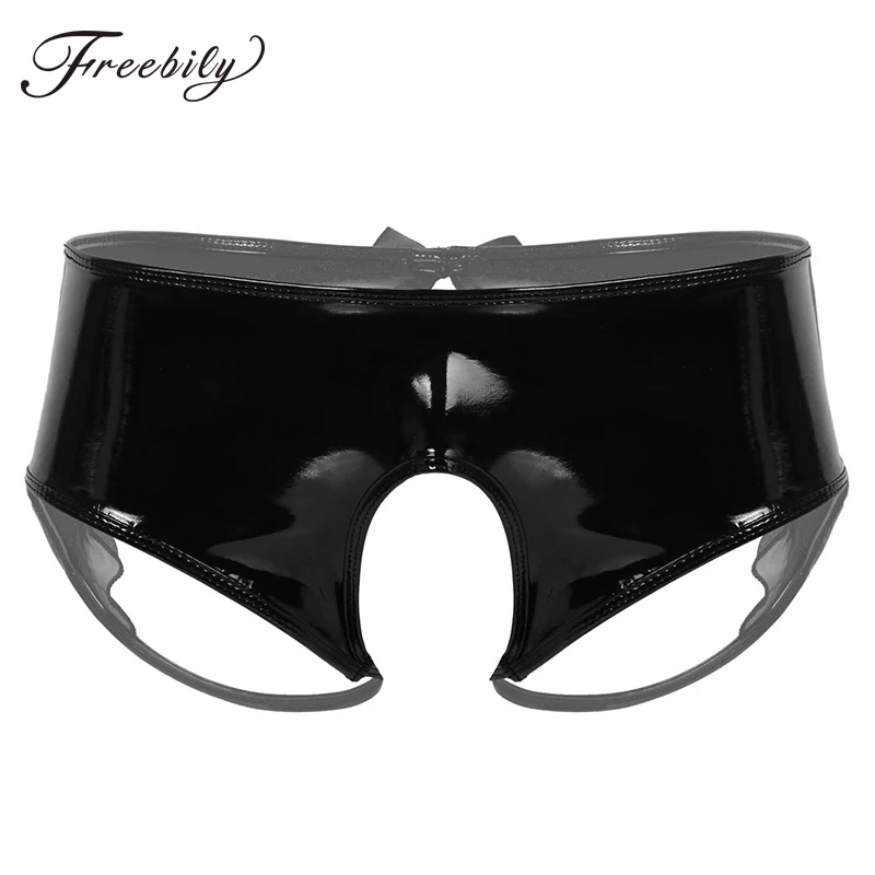 Гей мужское нижнее белье из лакированной кожи трусы без пятки сексуальное