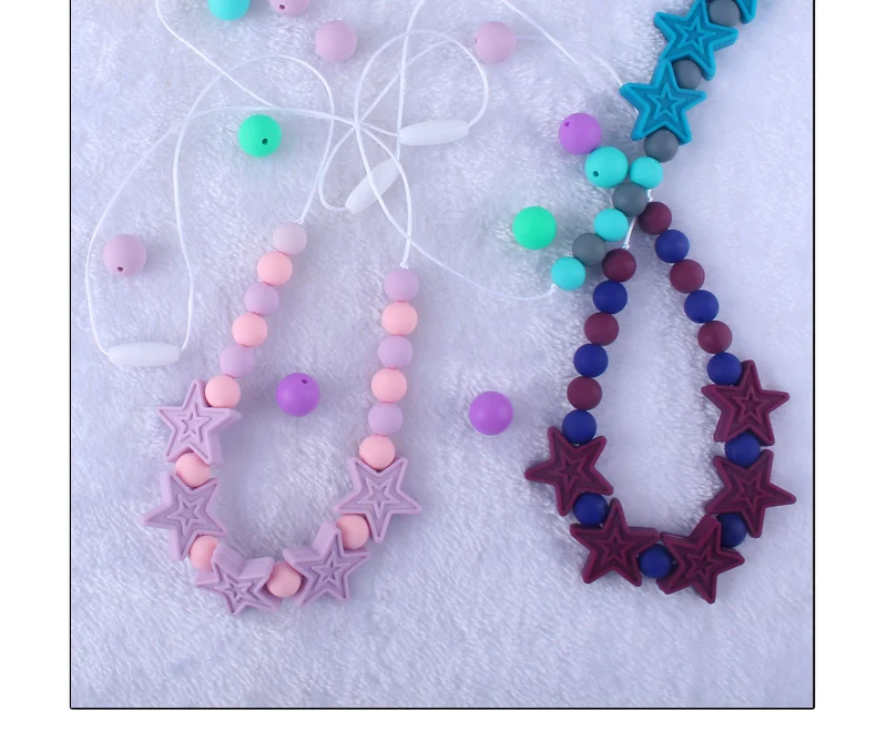 XCQGH детское Силиконовое ожерелье из бисера со звездами, детское ожерелье из зубов, разноцветные DIY аксессуары, ожерелье ручной работы