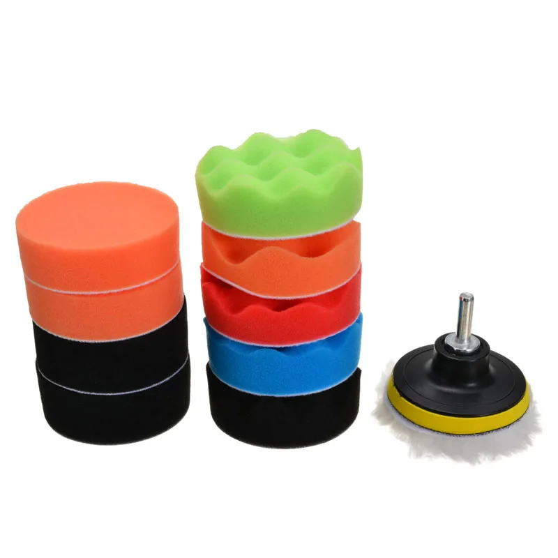 12pcs 3inch Buffing Pad Auto Car Polishing Pad Kit Buffer + Drill Adapter M14 For Glass Car Polisher Electric Drill Tool