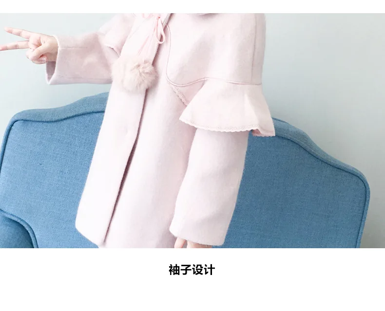 Kid's Clothes Children New Winter Outwear Girl Woolen Sweet Coat Warm Cute Lace Wing Sleeve Designer Wool Girl Jacket