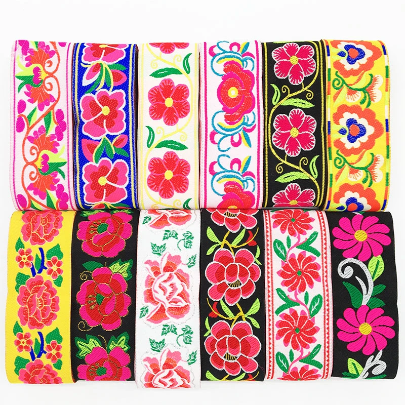 7M/Lot Width 5CM Lace Fabric Flower Sewing Applique Embroidered Webbing Headdress Garment Ribbon