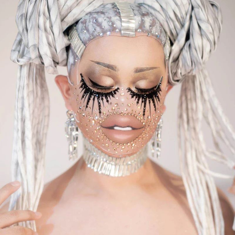 ZIMO Rhinestone Crystal mouth face Mask designer Christmas Party CLUB Funny Prop Stage Accessories Mask Singer personalized