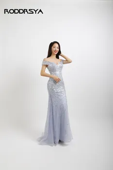 

Lux Bling Crystals Saudi Arabia Mermaid Evening Dresses Shiny Beading Illusion Off the Shoulder Prom Dress Long Party Dress