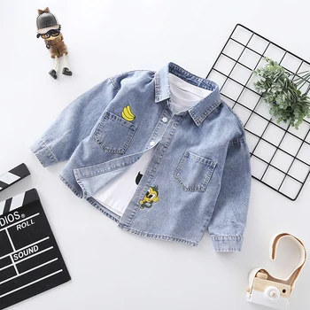 

INS HOT Baby Boys Denim Shirt Cotton 2-7 years old Long Sleeve Shirts Kids Clothes Kids Clothes Cartoon Printed Denim Jacket