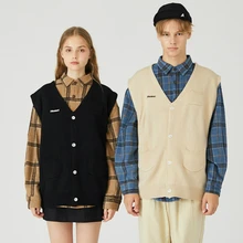 MERRY PRETTY Женский трикотажный жилет без рукавов v-образный вырез вышивка Лоскутные Свитера парные зимние теплые женские джемперы пуловеры