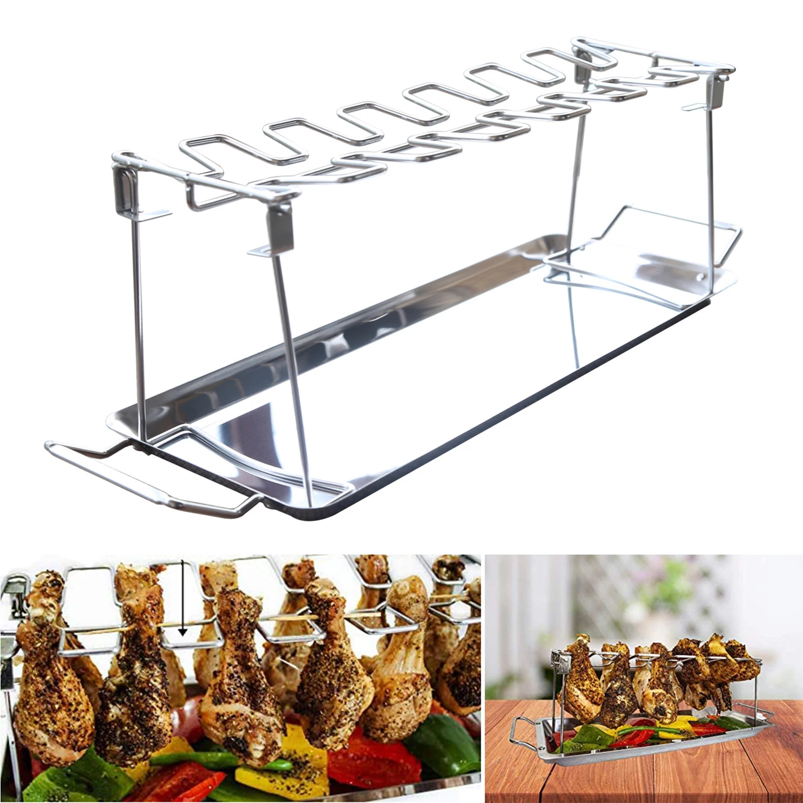 Barbecue Grill Tray BBQ Accessories Foldable Stainless Steel Picnic Kicthen Durable Roast Food 46X34.5X10.5cm W-ing Rack |