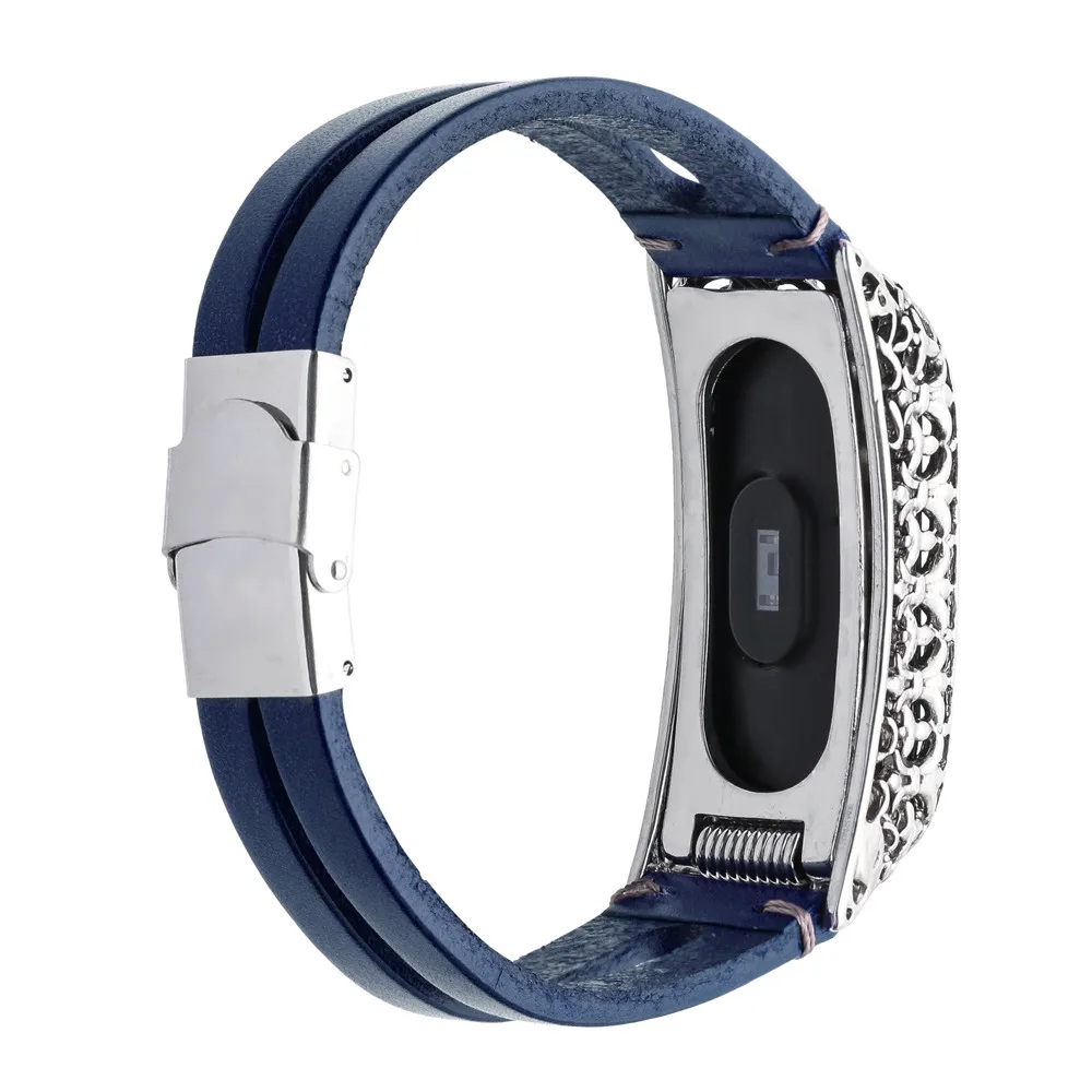 Винтаж двухрядные кожаные умные часы-браслет для Xiaomi mi Band 3 браслет с серебристым металлическим чехол mi nority Стиль ремень 225 мм