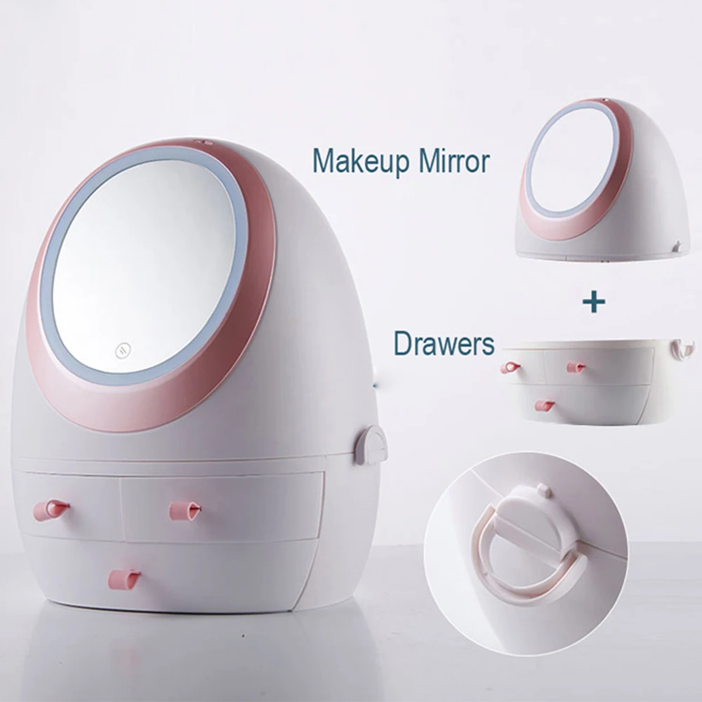 USB Cosmetic Storage Box with LED Light Makeup Mirror Cosmetics Skin Care Products Drawers Holder P - 4000330142883