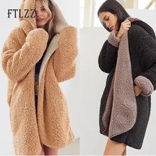 New women faux wool liner jacket fashion spring autumn meidum long coats female hooded Two-sided wear warm outerwear