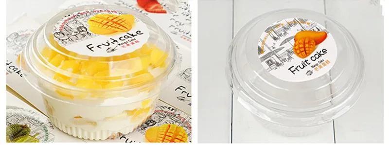 Disposable trasnparent dessert cake plastic cups round pudding jelly ice cream yogurt decor packaging cup with lid and sticker