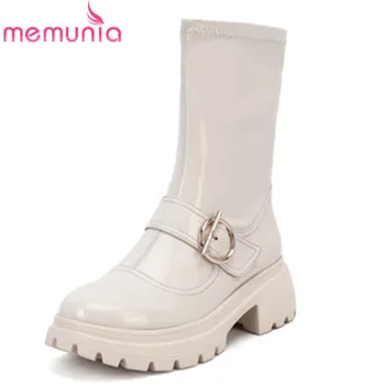 

MEMUNIA 2020 newest ankle boots for women square heel casual shoes round toe buckle zip autumn winter fashion punk shoes woman