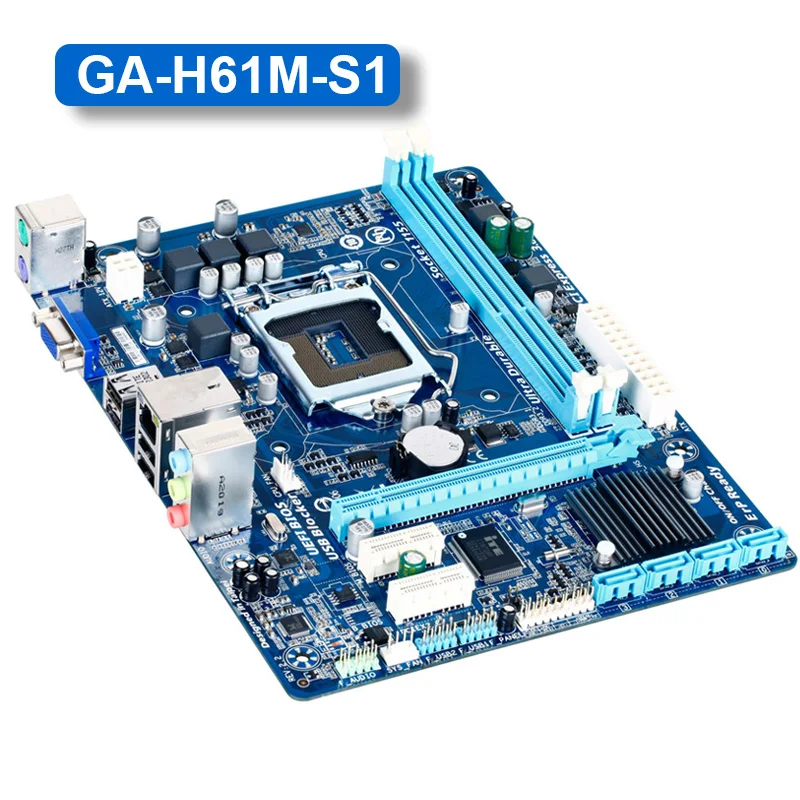 Материнская плата GIGABYTE GA-H61M-S1 H61 Socket LGA 1155 i3 i5 i7 DDR3 16G uATX UEFI BIOS оригинальная H61M-DS1 восстановленная материнская плата