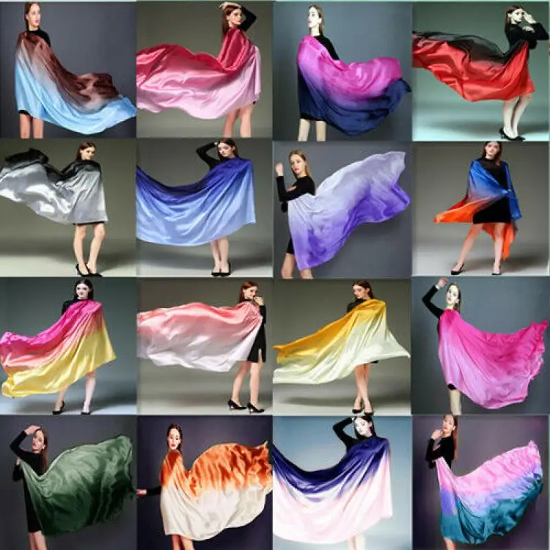 Colorful Gradient Women Silk Scarf Shawl Belly Dance Waving Scarf Veil 100*190cm 