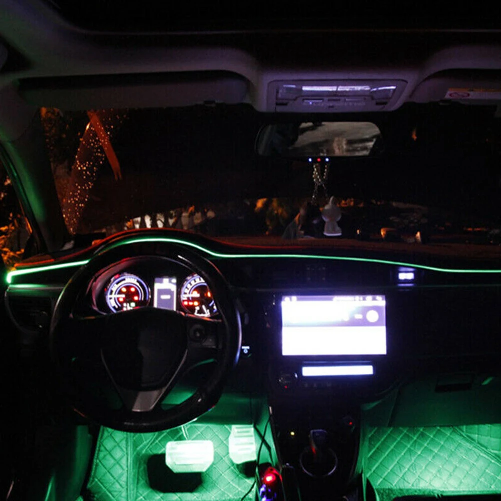 8 м RGB светодиодный светильник для салона автомобиля, дверная приборная панель, атмосферная декоративная полоска, неоновый светильник с пультом дистанционного управления, DIY Декор