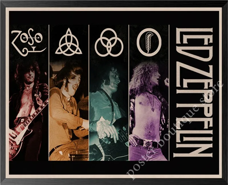 Led Zeppelin Rock Music Poster,Jimmy Page, Robert Plant poster Vintage Home Decor Wall Stickers nine percent/6 - Цвет: 26