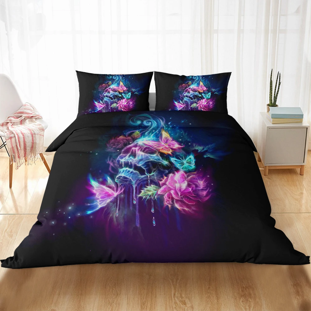 3d Luxury Flower Skull Bedding Set Duvet Cover Set Doble Queen King Size Bedspread Ink Painting Sugar Skull Comforter Cover Set Bedding Sets Aliexpress