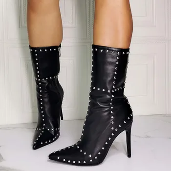 

DORATASIA Sexy Female Pointed Toe Ankle Boots Brand High Heels Rivet Zipper Boots Women Party Clubwear Designer Shoes Woman