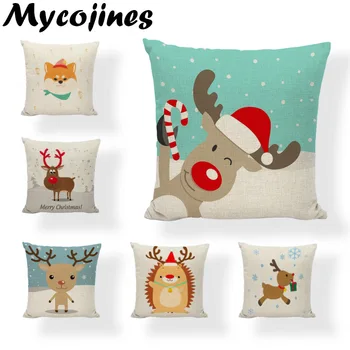 

Best Seller Kawaii Linen Christmas Pillowcase Deer Mr. Cat Snowman Gift Sofa Lounge Car Seat Home Decoration Cushion Cover