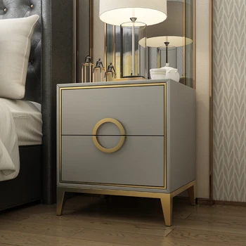 

8000 Designer light luxury wind wood wrought iron ins hardware simple modern drawer net red leather storage bedside table