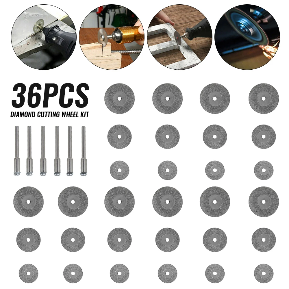 30pcs 16/20/25mm Mini Diamond Saw Blade Cutting Discs with 6pcs Connecting 3mm Shank for Dremel Drill Fit Rotary Tool | Инструменты