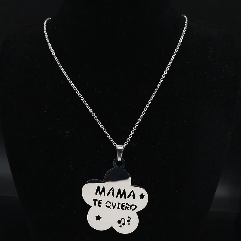 flower mama Эффектное ожерелье из нержавеющей стали для женщин ювелирные изделия серебряного цвета ожерелья и подвески ювелирные изделия navidad N18021 - Окраска металла: flower mama