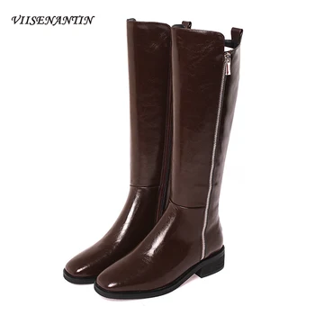 

Korean Version New Style Square Toe All-match Straight Knee-high Boots Thick Heel Knight Boots Side Zipper Women Shoes
