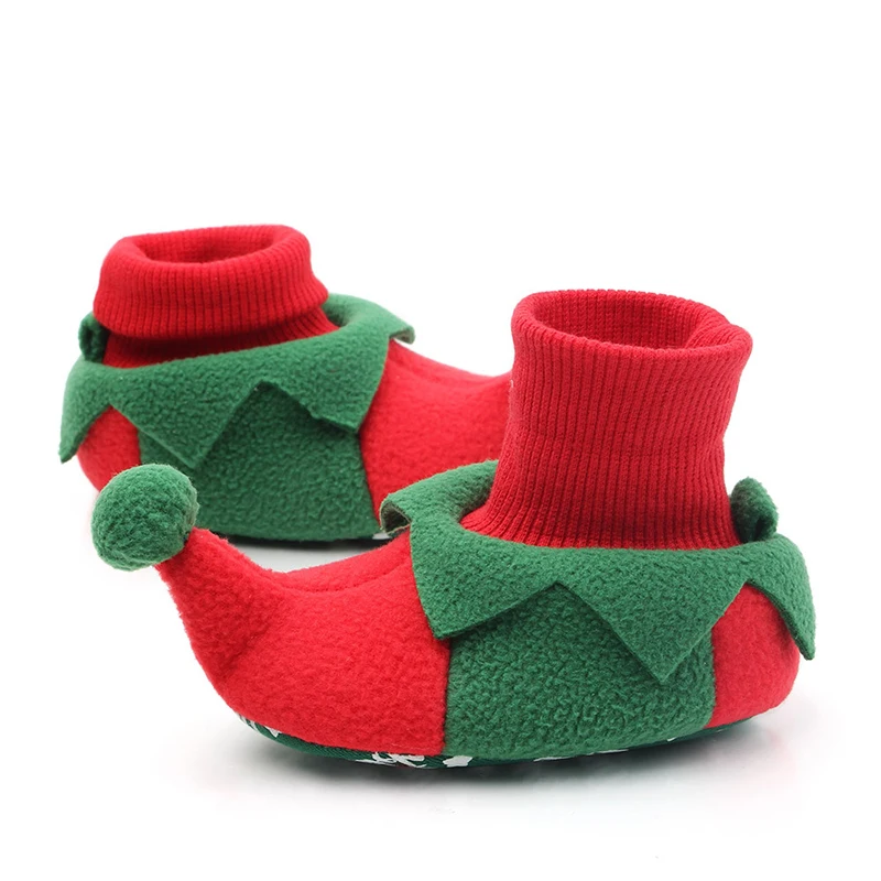 Милая Рождественская детская обувь с героями мультфильмов; обувь для малышей; Флисовая теплая обувь для маленьких девочек и мальчиков; ботиночки - Цвет: Зеленый