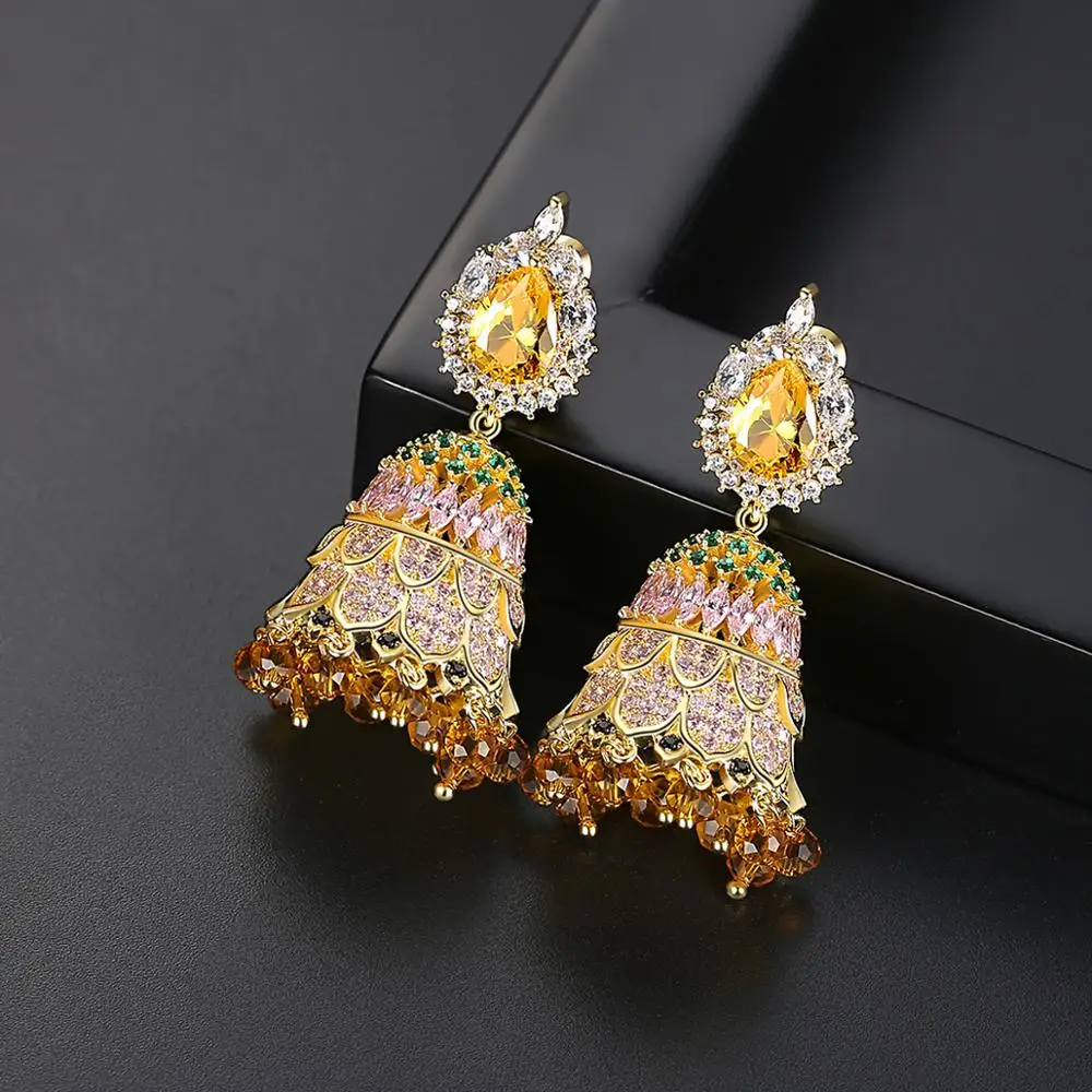 LUOTEEMI этнические индийские Jhumka Jhumki висячие серьги из бисера для женщин Свадебные вечерние серьги с кисточками Brincos Femme Рождественский подарок