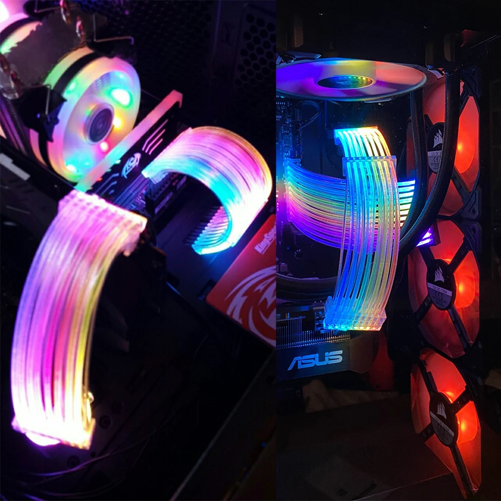 argb gpu cabo de extensão rainbow caso tira de iluminação strimer fio mobo vga rgb extensor pc mod gamer reequipamento