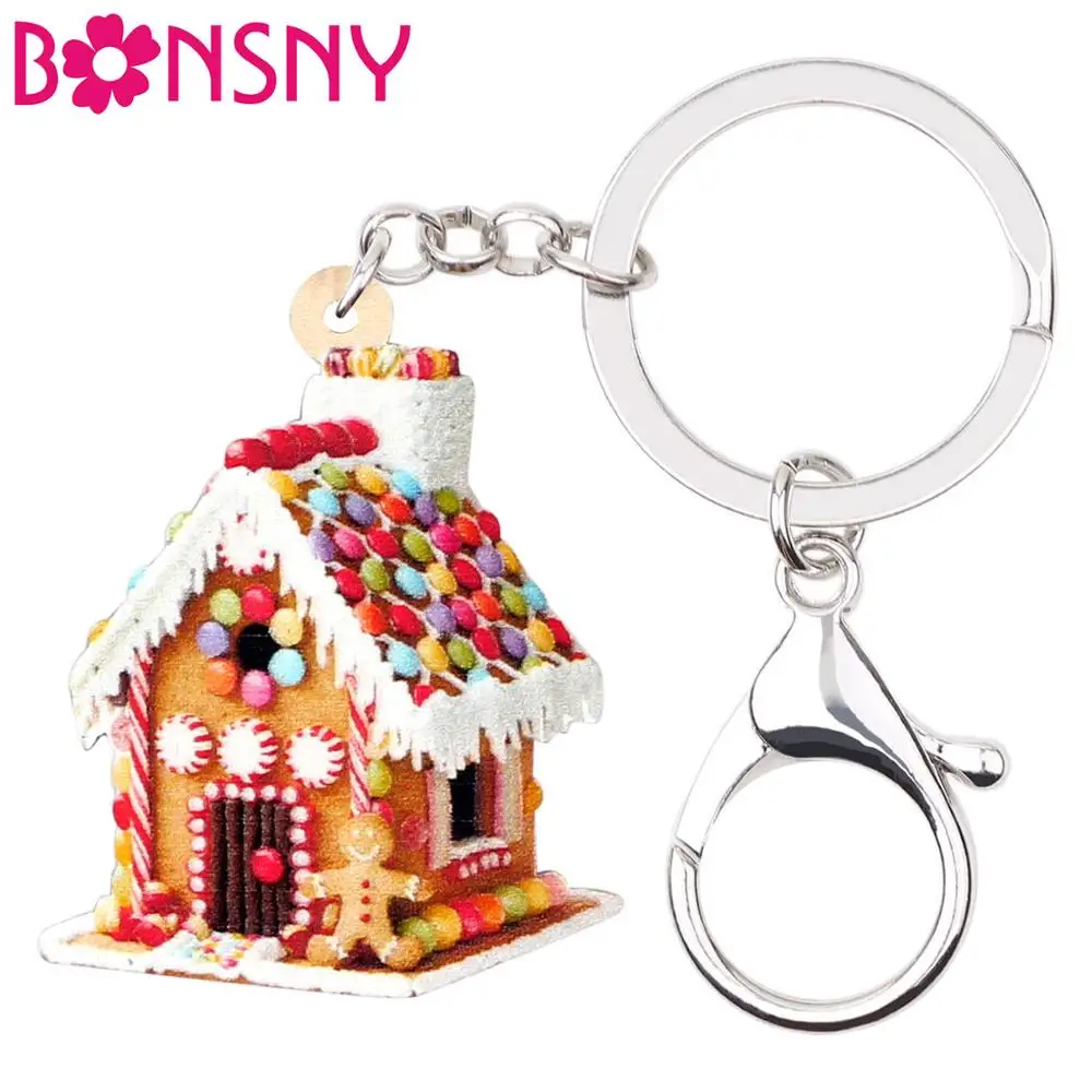 

Bonsny Acrylic Christmas Colorful Sweet House Key chains Key Rings For Women Girls Lady Handbag Car Purse Keychains Charms Gift