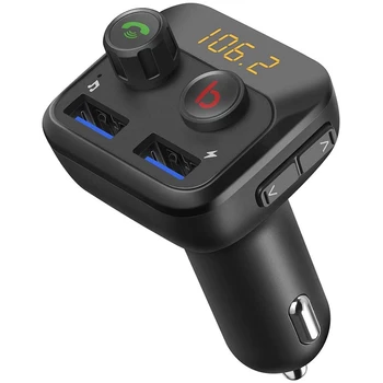 

V5.0 Bluetooth FM Transmitter for Car, Wireless Radio Transmitter Adapter Car Kit, Dual USB Port, Hands Free Calling, Support US