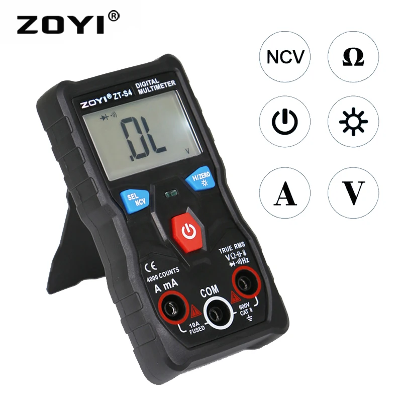 ZOYI 4000 отсчетов NCV Цифровой мультиметр testerautoranging True rms с ЖК подсветкой большой