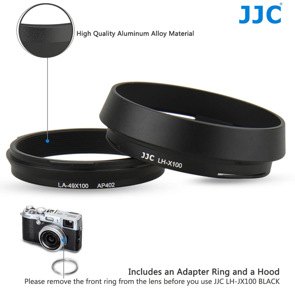JJC Metal Lens Hood Sun Shade with 49mm Filter Adapter Ring for