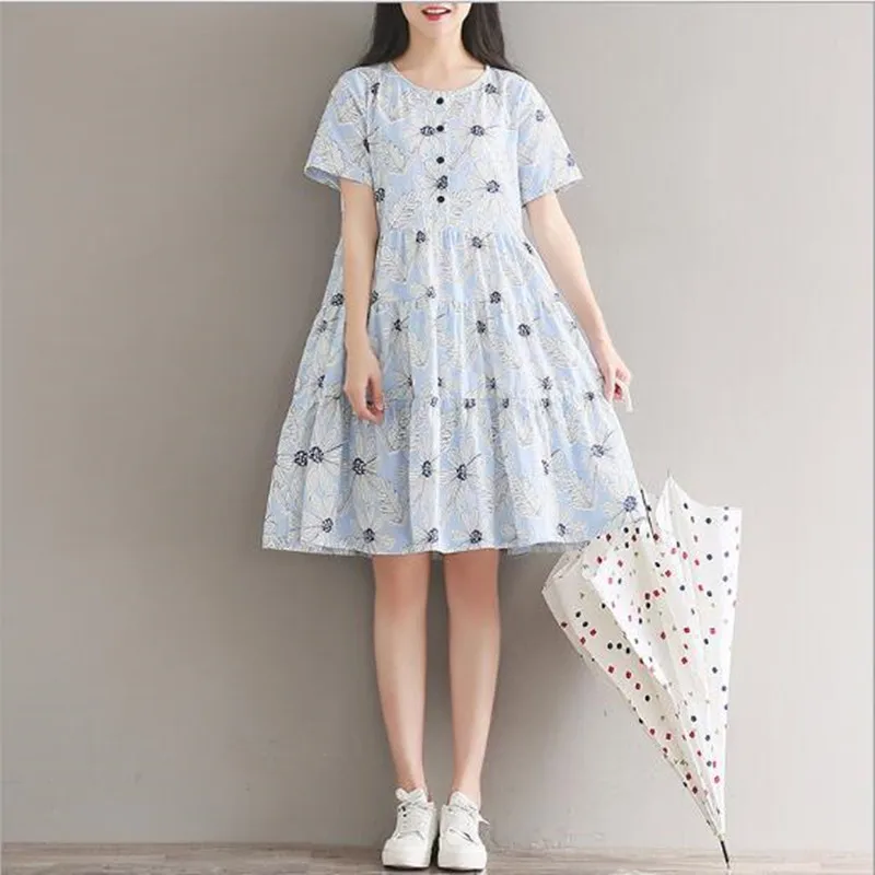 Mori Girl простое пляжное платье с круглым вырезом и коротким рукавом освежающий