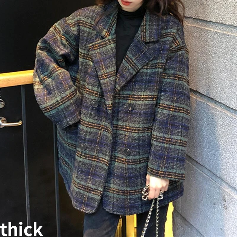 down parka Coats Free Shipping Blends Women Striped Winter Retro Harajuku Thicken Trendy Casual Double Breasted Mujer Streetwear Jacket down parka women